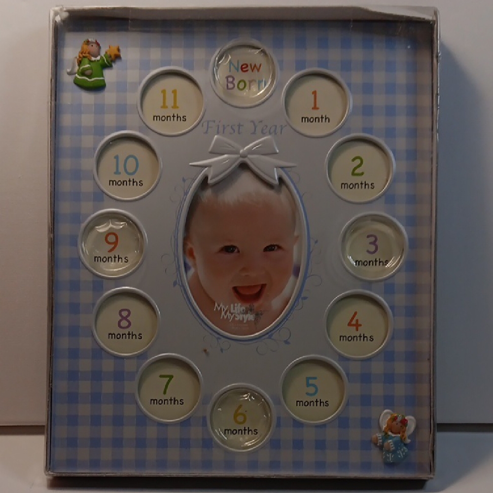 Blue and White Baby's First Year Photo Frame